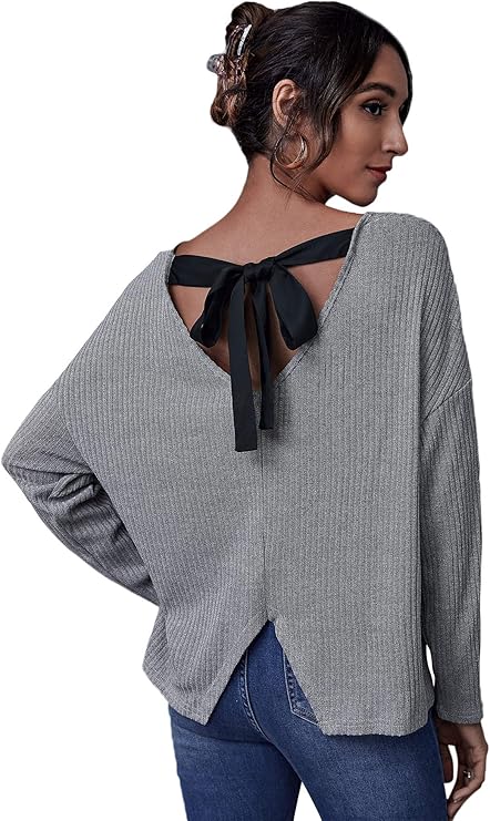 sweatyrocks 女式长袖落肩后背系带套头衬衫 t 恤