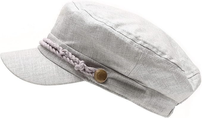 mirmaru 女式夏季亚麻希腊渔夫水手报童帽,背部采用舒适弹性设计