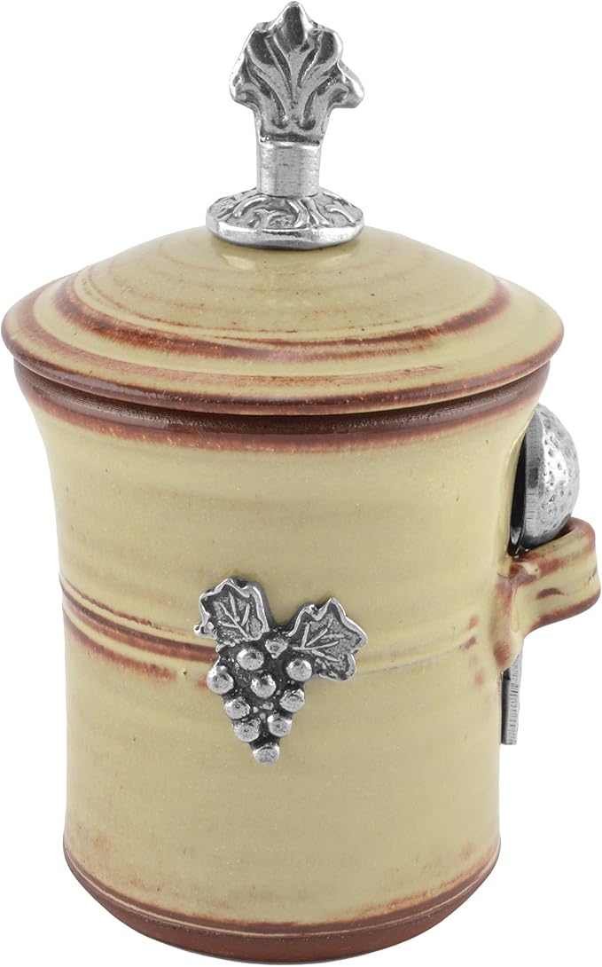 oregon stoneware studio vineyard salt pot with pewter finial
