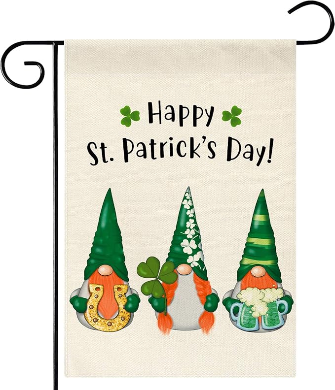 花园旗,耐用粗麻布双面春季啤酒三叶草小矮人旗,圣帕特里克节庭院户外