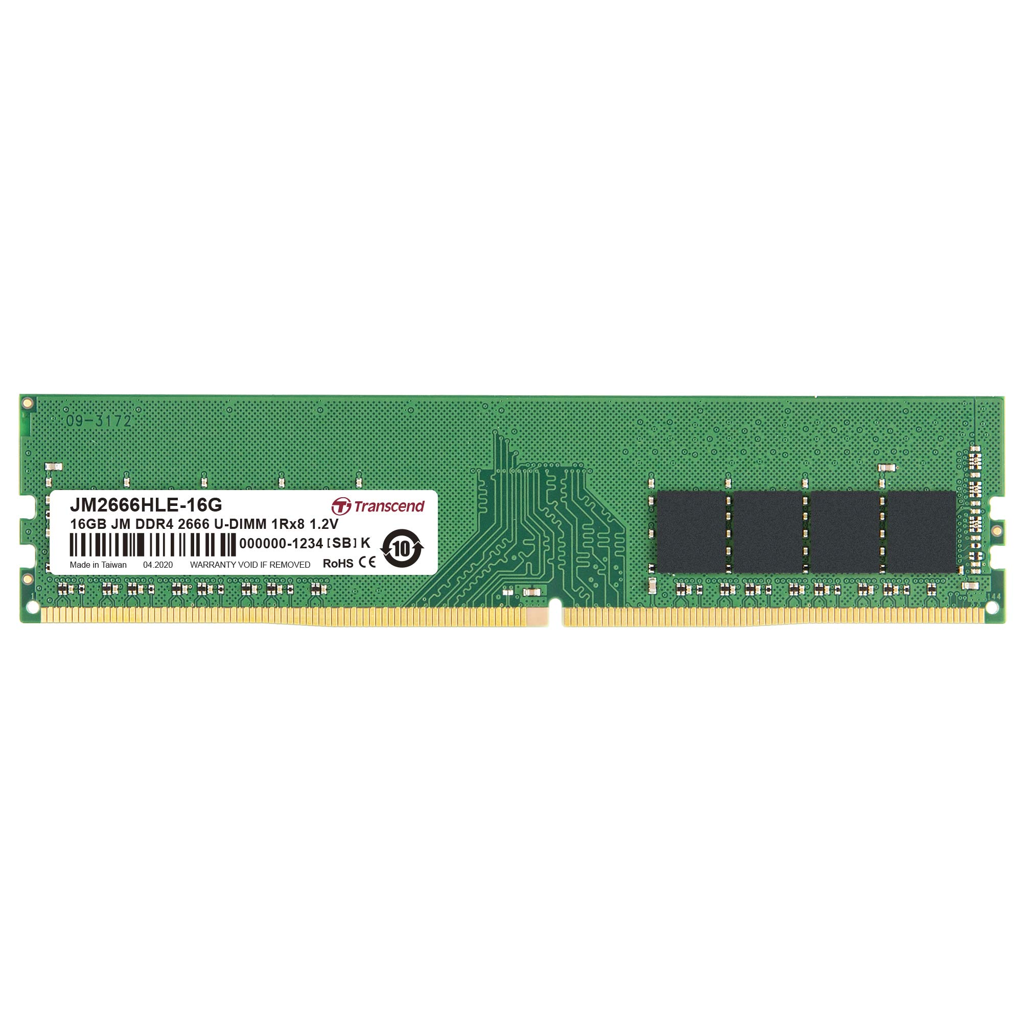 Transcend Desktop memory PC4-21300(DDR4-2666) 16GB 1.2V 288pin U-DIMM 1Rx8 (2Gx8) CL19 Lifetime warranty JM2666HLE-16G