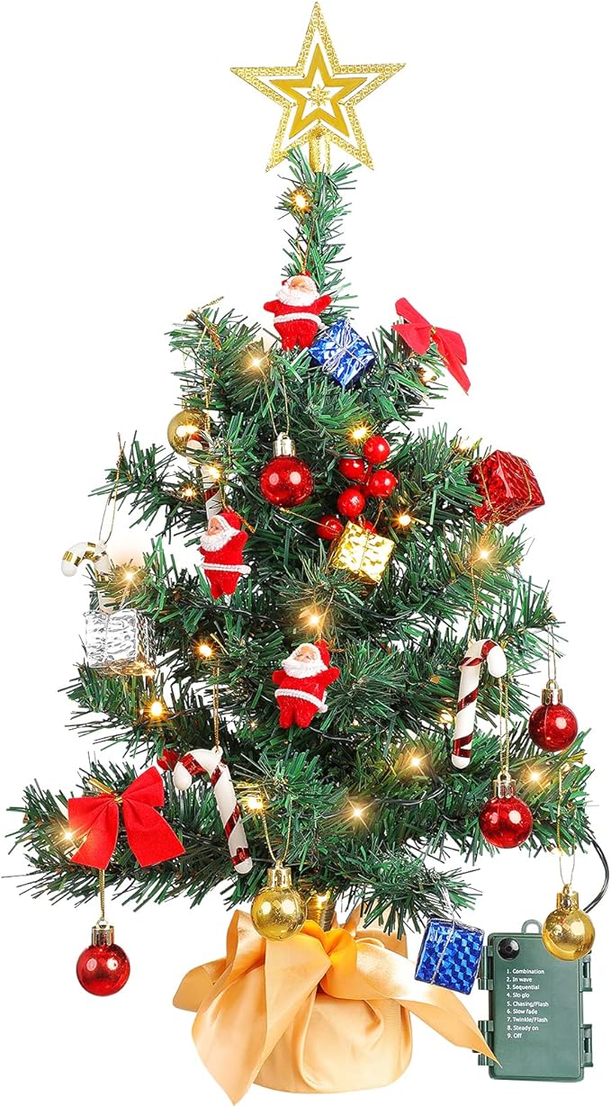 aboofan 2 件人造迷你圣诞树圣诞树灯串装饰花园圣诞树装饰桌面桌