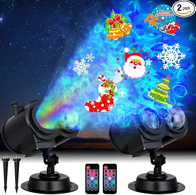 2 件圣诞投影灯,LED 投影灯带遥控器 2 合 1 海洋波 LED 防水灯户外室内用