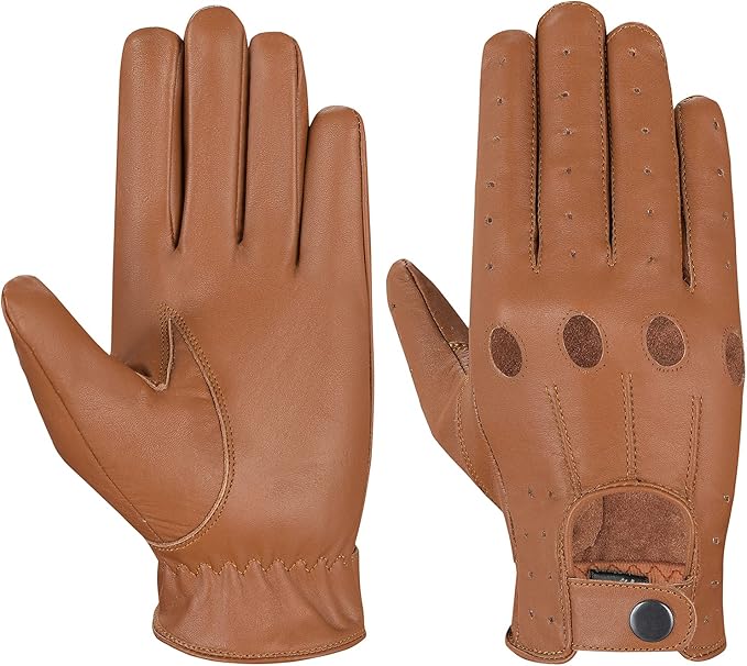 hand fellow 男士皮革司机复古风格无衬里驾驶手套