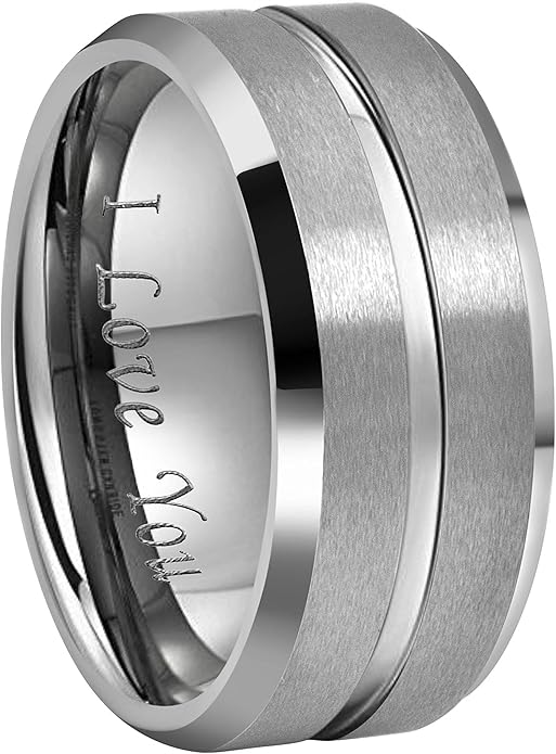 圆形 10mm 8mm 6mm 钨婚戒雕刻 i love you men 女式 抛光 凹槽 哑光