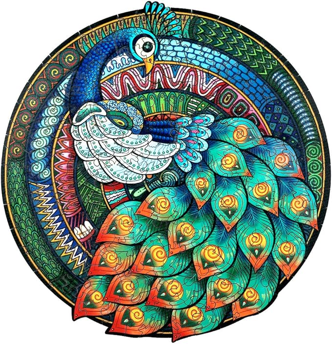 成人木制拼图,优雅孔雀动物形状木制拼图,儿童彩色挑战拼图礼品