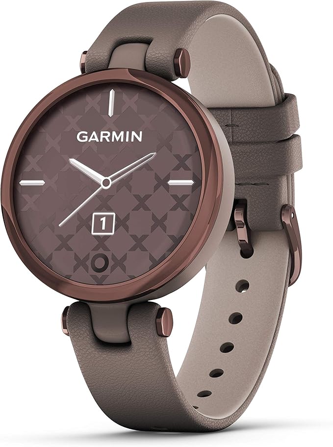 garmin lily,小型 gps 智能手表,带触摸屏和图案镜片,深青铜色