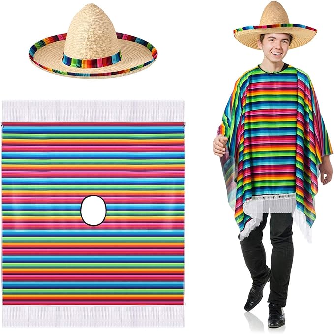 satinior 墨西哥 serape 斗篷服装墨西哥宽边带彩虹 serape 边缘和带