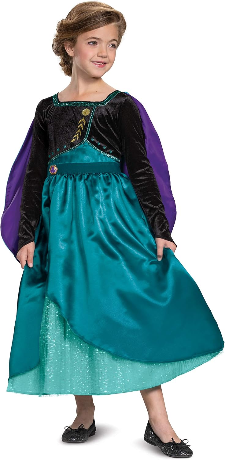 disney 冰雪奇缘 2 安娜女童服装,豪华连衣裙和披肩服装,儿童尺码 m