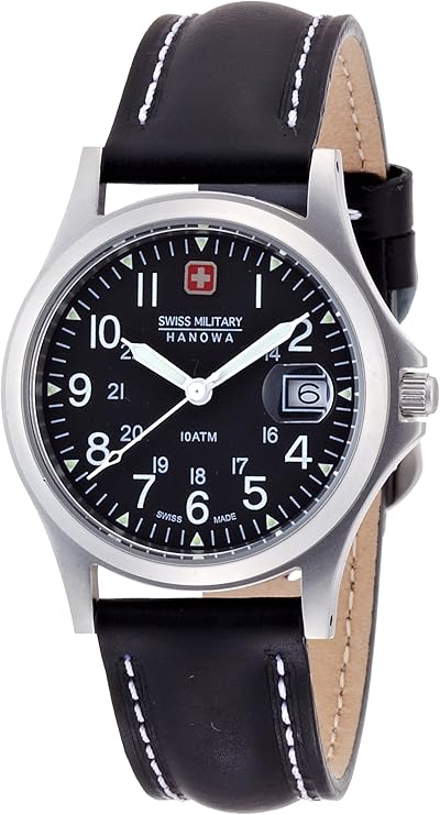 swissmilitary手表经典ml5皮革黑色表盘黑色皮革表带类型男士