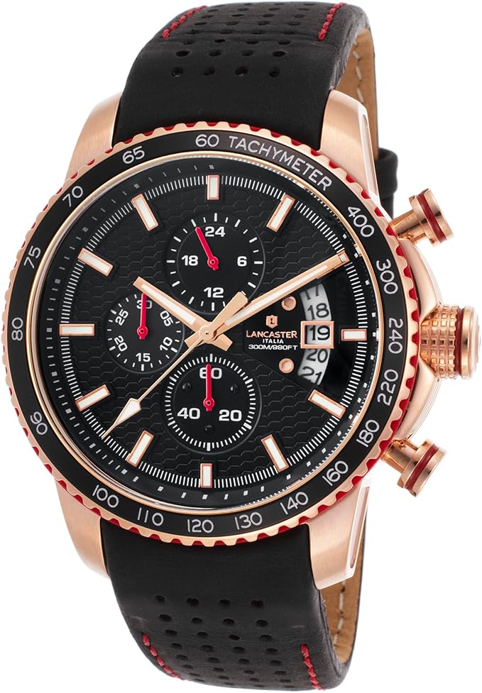 lancaster 意大利 ola1064l-rg-nr-nr 男式自由计时黑色真皮表盘手表