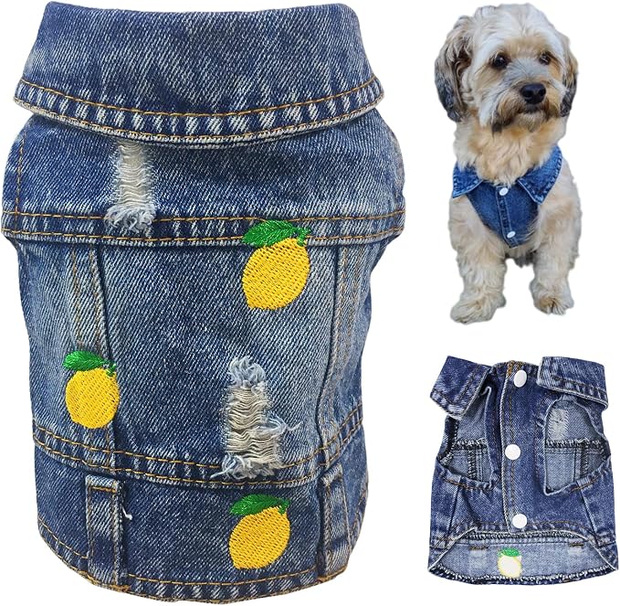 artwind 宠物衣服狗狗背心蓝色牛仔夹克,适合小号,中号,大号狗/猫柠檬