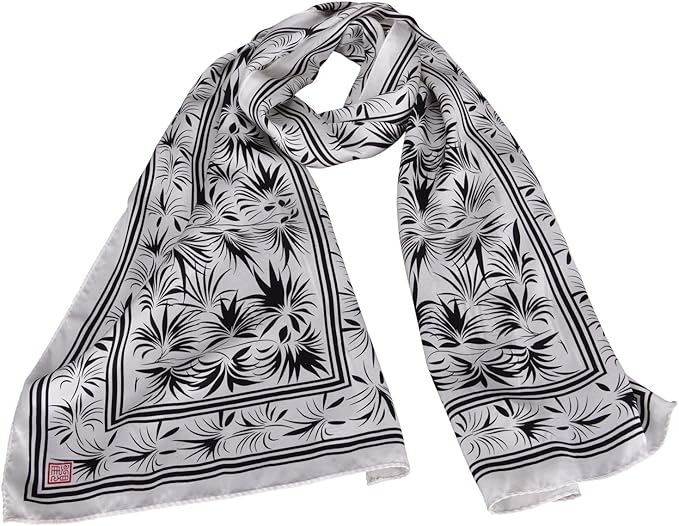 观复唐草纹黑白100 桑蚕丝长巾 亚马逊中国 其他