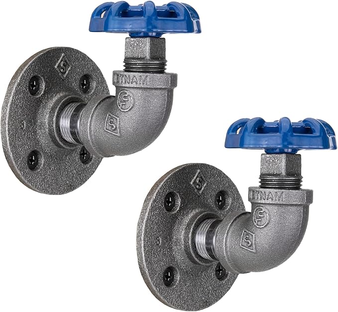 pipe decor 蓝色工业弧形龙头墙钩带法兰(2 件装)