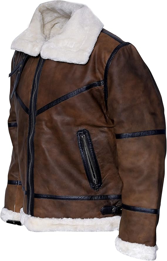 b3棕色飞行员wwii真牛皮飞行飞行员夹克人造羊毛皮
