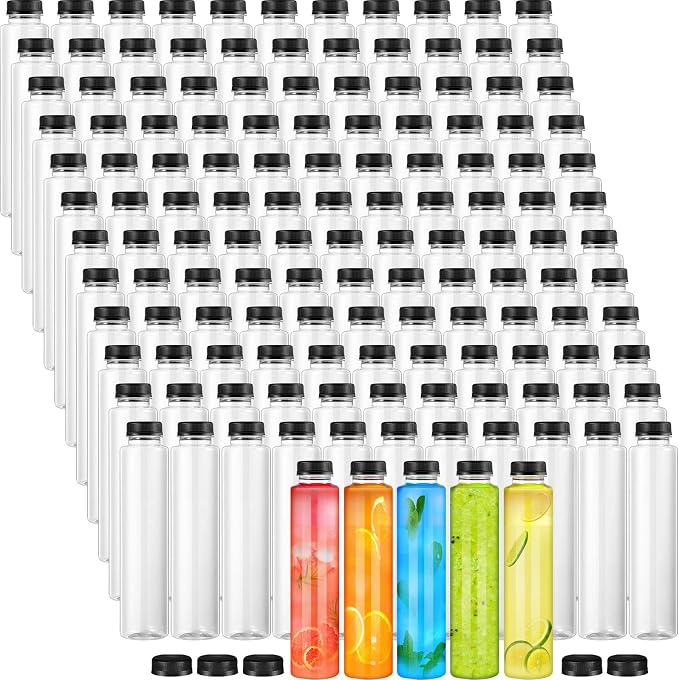 6 克)空塑料果汁瓶带盖透明一次性圆柱形饮料瓶散装 pet 水容器带黑色