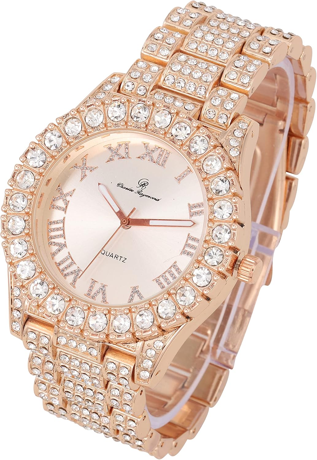 男式大岩石罗马数字全冰彩色表盘手表