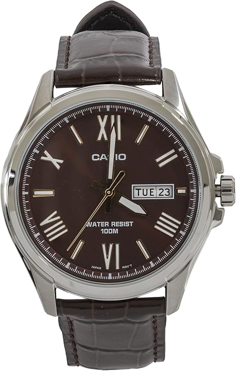 casio 卡西欧 #mtp1377l-5av 男式标准皮革表带 100m 日间日期棕色