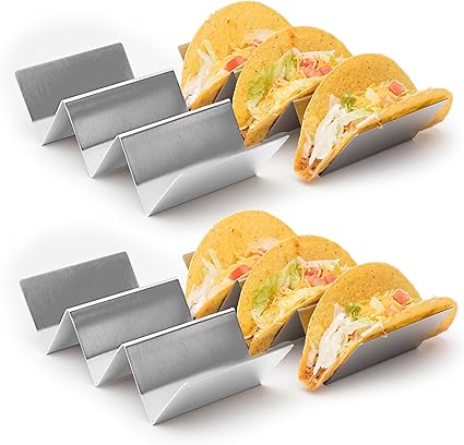 时尚不锈钢托克支架 Taco 卡车托盘风格 架子可容纳3 个tacos 烤箱可用于烘焙 洗碗机和烧烤 10 16 X 32 厘米 California Home Goods 出品钢铁灰4 Pack