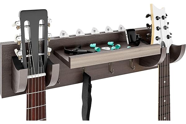 双吉他支架壁挂式吉他壁挂架 木挂架 带挂钩(麻木灰)