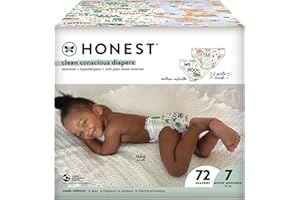 The Honest Company 清洁意识尿布 | 植物性、可持续 | Barnyard Babies + It's A Pawty | *俱乐部盒,尺寸 7(41 磅以上),72 片装