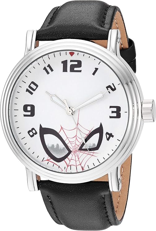 marvel 漫威男式蜘蛛侠模拟石英手表*皮革表带,黑色,22(型号:wma