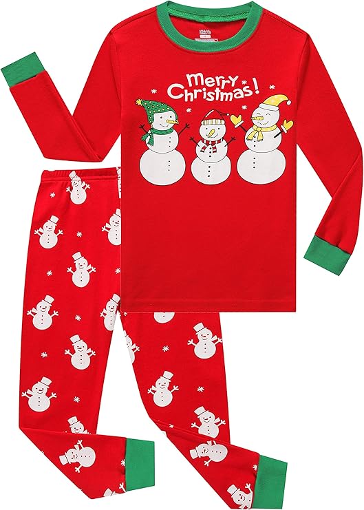 小女孩男孩长袖圣诞睡衣套装纯棉睡衣儿童假日圣诞节雪人2a16