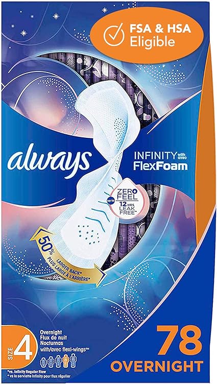 Always Infinity 女性卫生巾 4 号 整夜吸收 带护翼 无味 26 片 3 件装 亚马逊中国 个护健康