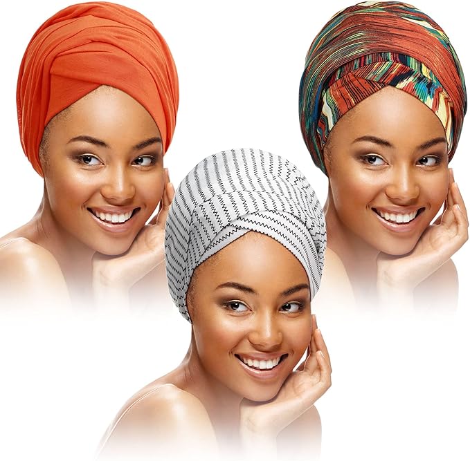 3 件女式头巾头巾非洲头巾波西米亚柔软长发箍弹力头巾头巾头巾女士