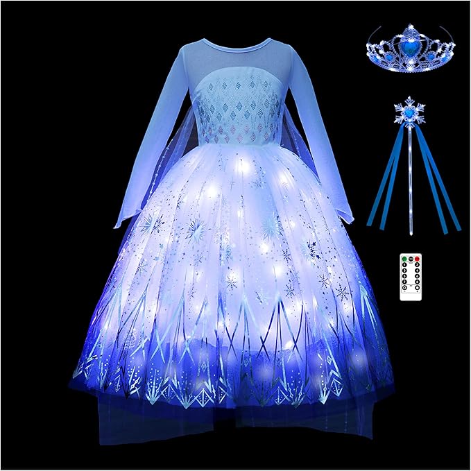 ciyti 发光艾莎公主服装连衣裙女孩万圣节生日派对服装角色扮演儿童