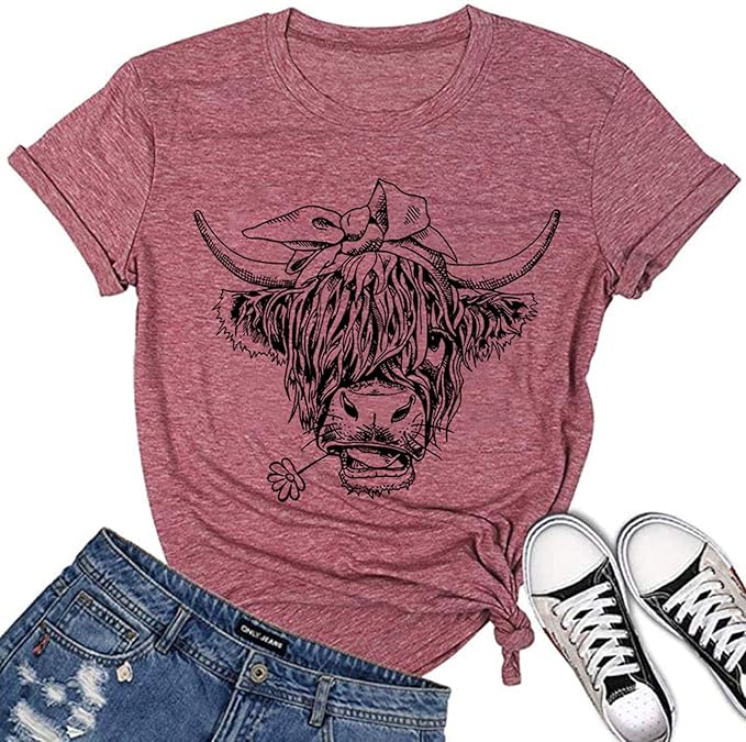 女士牛衬衫搞笑动物图案牛女牛仔 t 恤休闲农场生活 t 恤短袖度假上衣