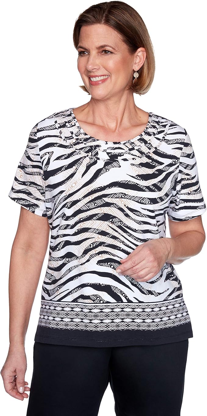alfred dunner 女式斑马印花短袖上衣