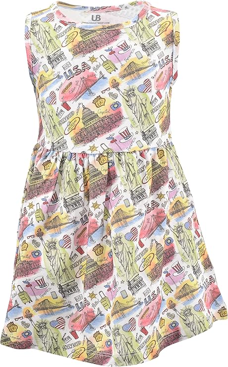 unique 女婴 7 月 4 日美国拼贴印花棉质口袋连衣裙