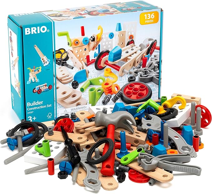 brio 34587 136件建筑套装 stem 玩具,带木头和塑料件,适合 3 岁及
