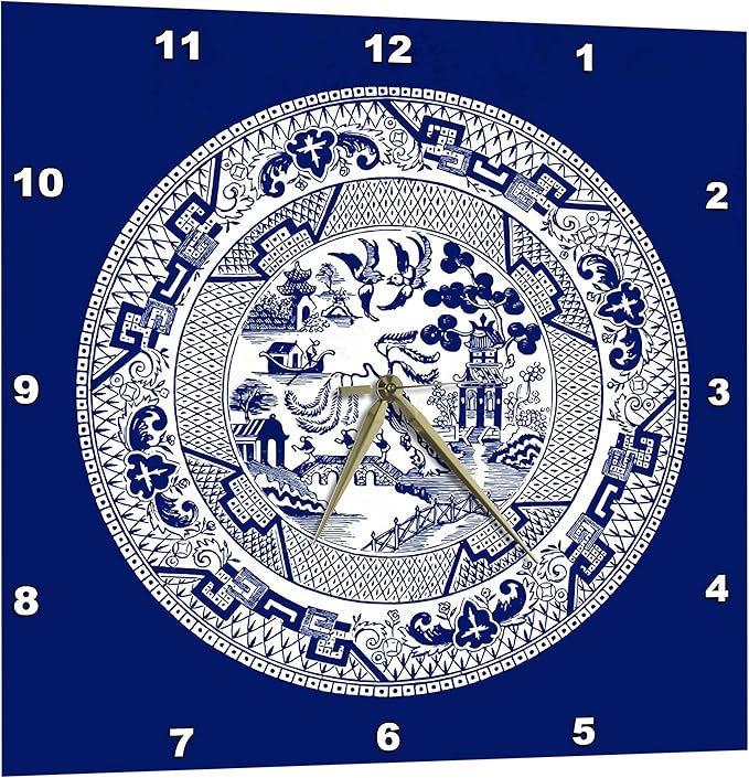 3drose willow pattern in delft blue and white - wall clock, 15
