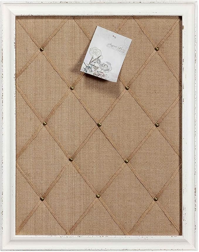 古董白色亚麻织物针板,21 英寸 × 27 英寸留言板墙壁装饰,粗麻布公告