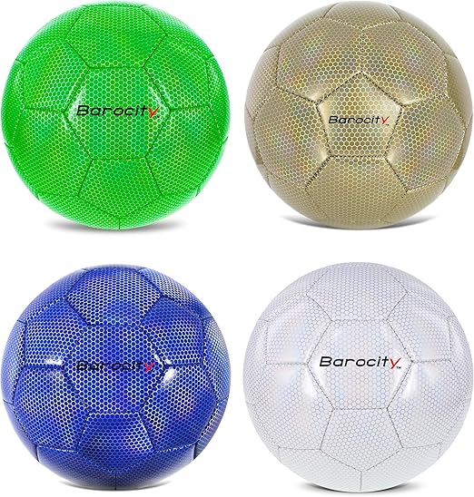 barocity 彩虹足球 4 件套 – 官方比赛球带反光六角图案,适合室内和