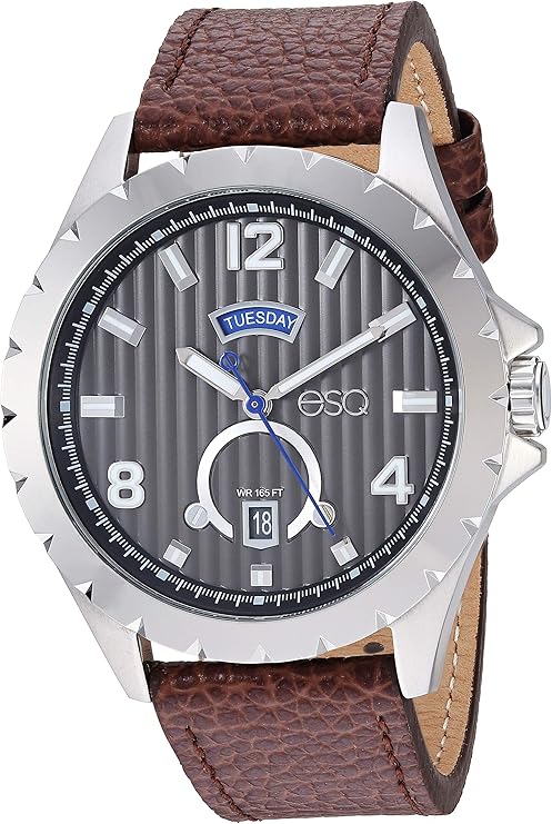 esq 男式不锈钢手表,带皮革表带