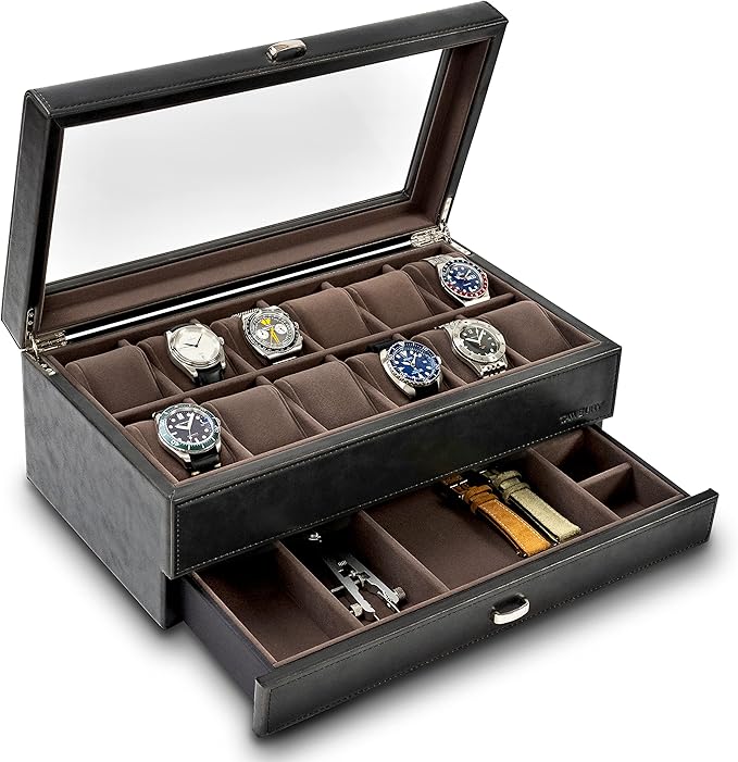– 黑色手表盒 | 男式腕表展示盒 | pu 皮革男士手表收纳盒 | 男式