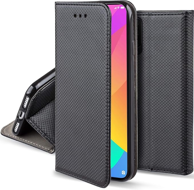moozy 翻盖手机壳适用于小米 mi 9 lite,mi a3 lite,黑色 - 薄磁性