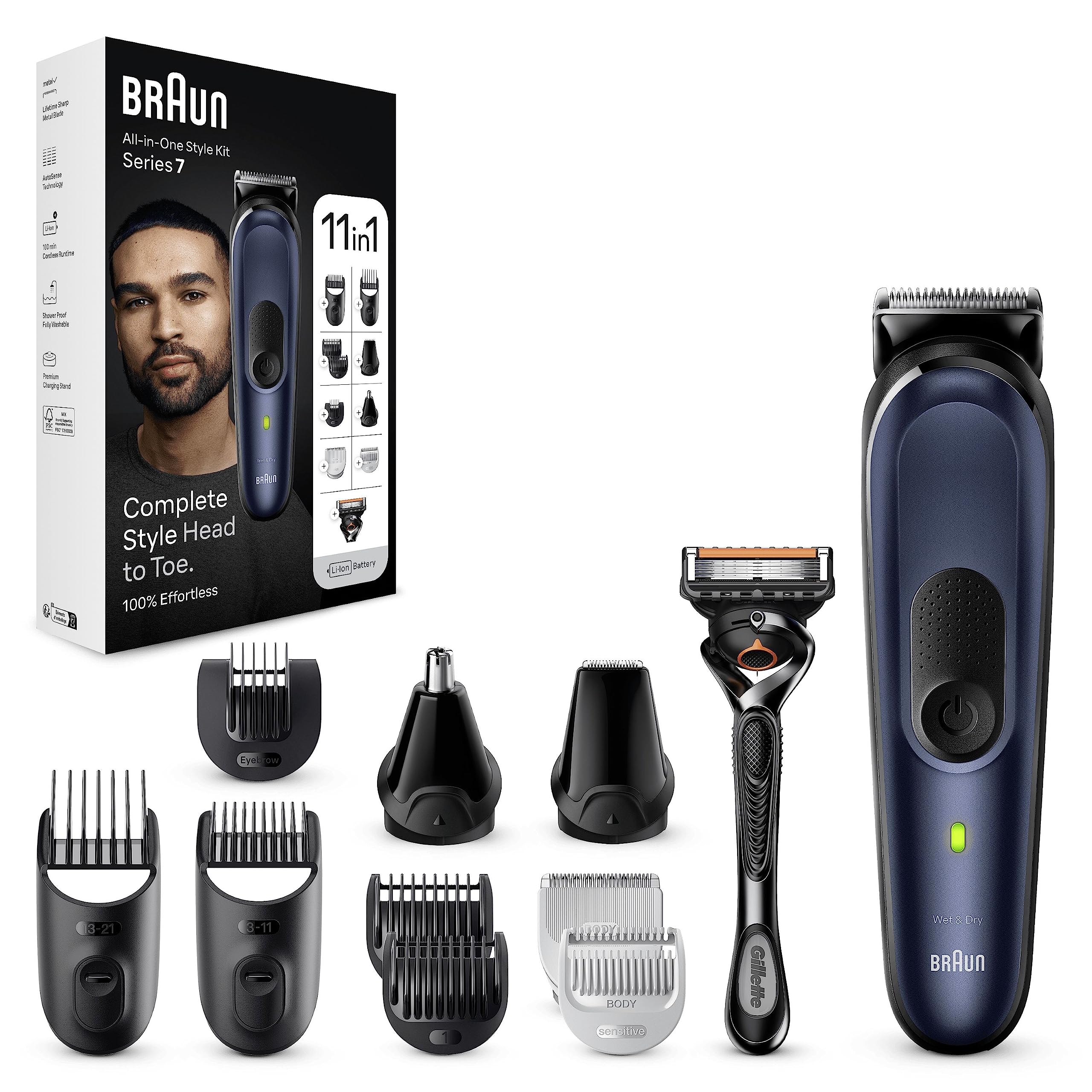 BRAUN Braun all-in-one Beard Care Body Beauty Set with Beard Trimmer Men's Trimmer/Hairdresser Hairdresser Waterproof 00 minutes wireless uptime Men's Gift MGK7450