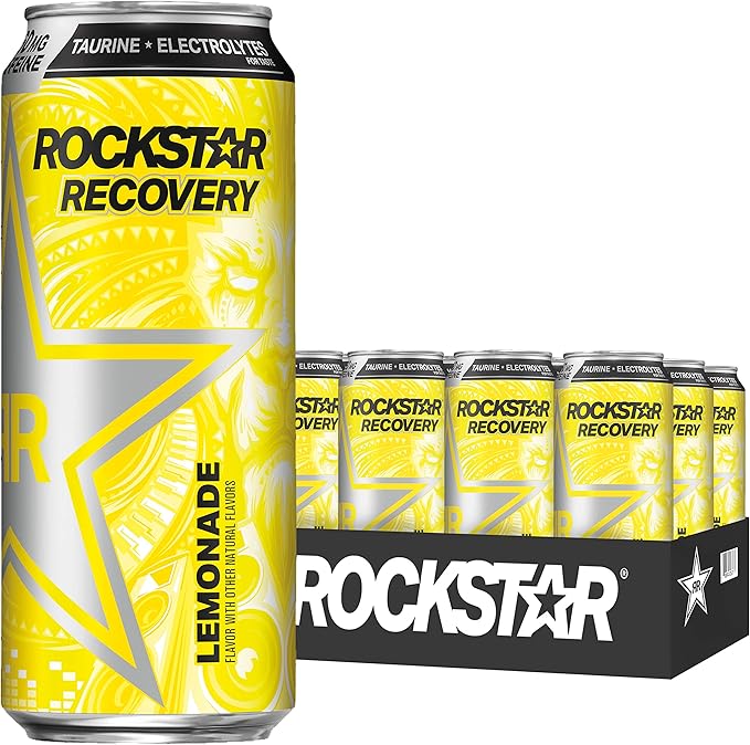rockstar 恢复能量饮料,柠檬水,16 盎司罐(12 包)(包装可能会有所不同