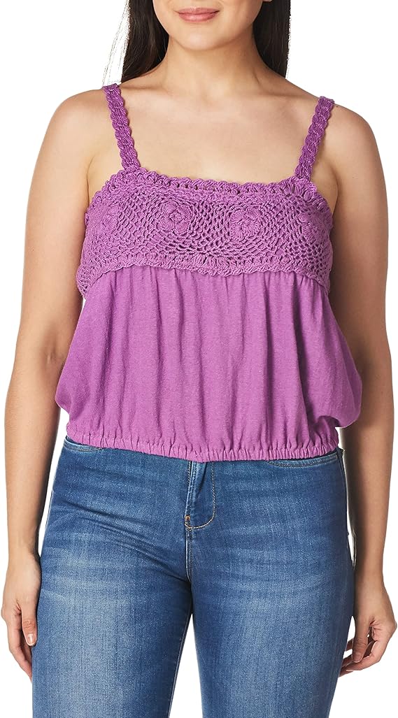 lucky brand 女式短袖方领钩针编织上衣