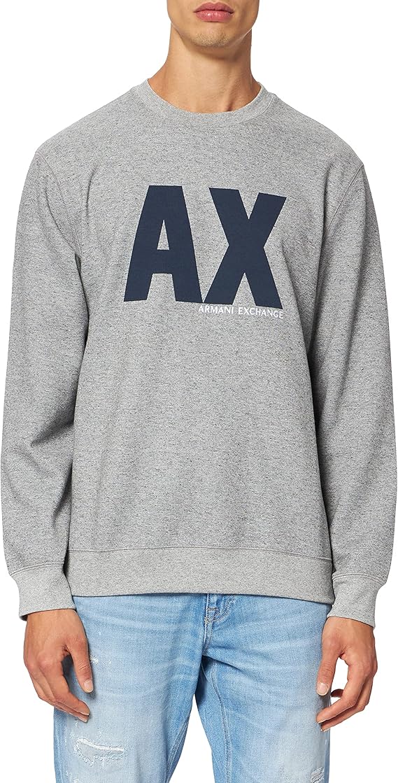 ax armani exchange 男式长袖粗体对比标志圆领运动衫