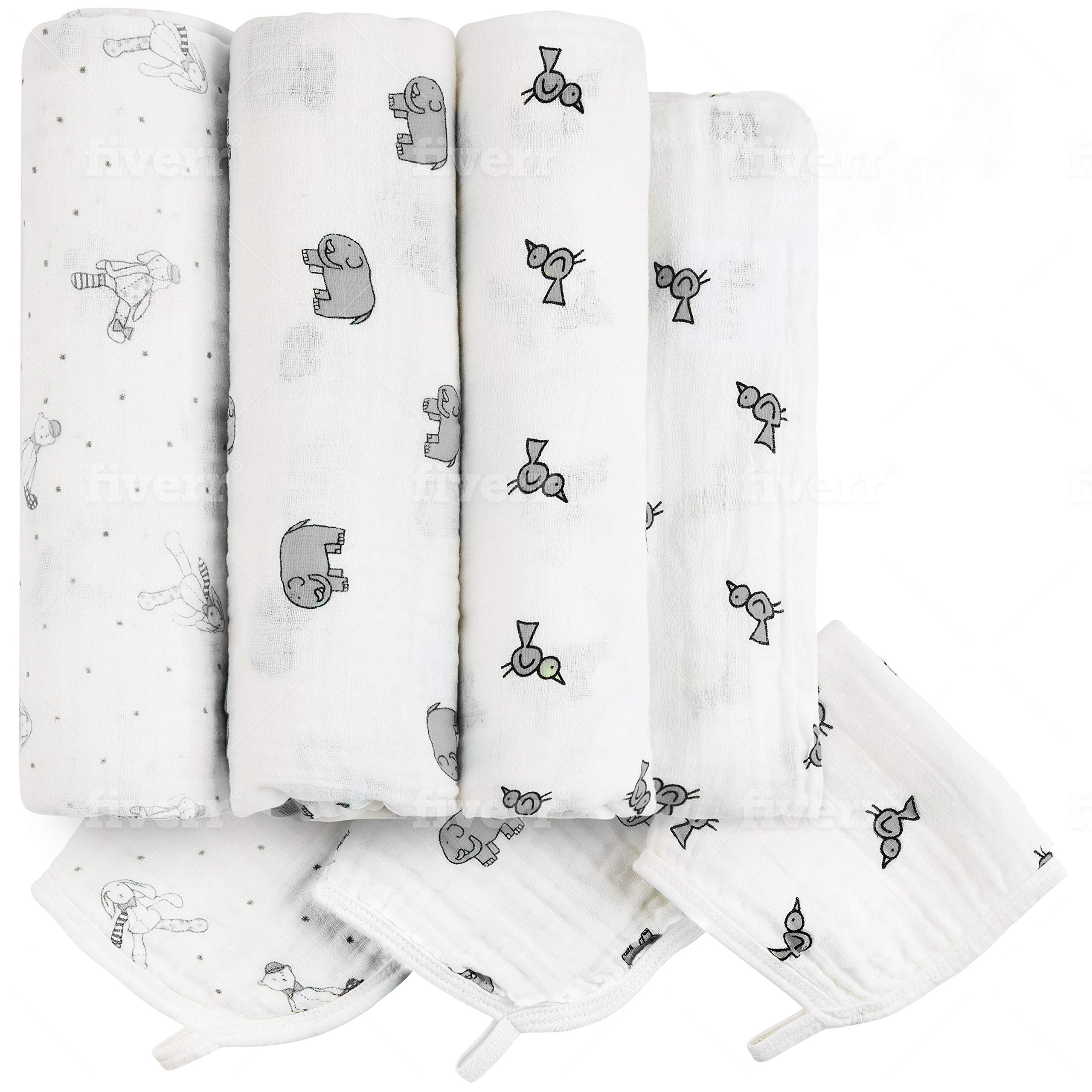 Maki's Connecting Hearts Baby Plain Fine Cloth Blanket 3+3 Pack L * Cotton Newborn Wrap Blanket