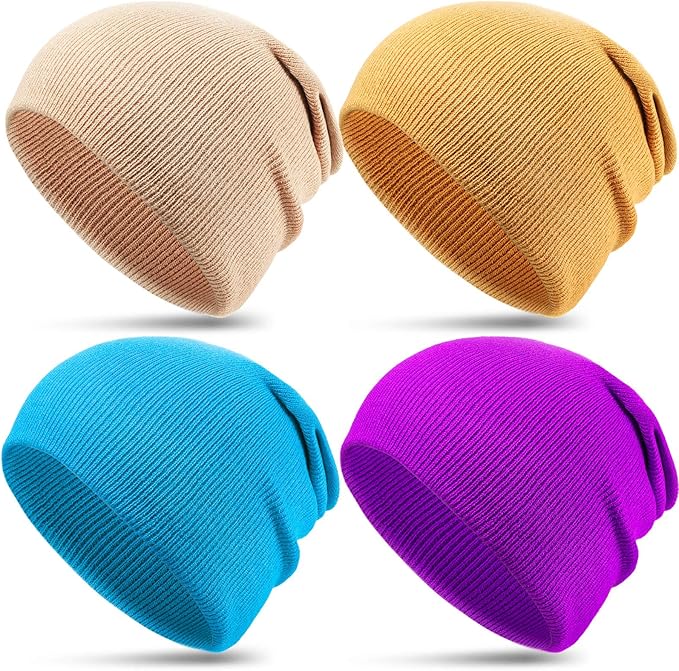 satinior4件套冬季无檐小便帽男女圣诞翻边平头帽中性保暖针织帽