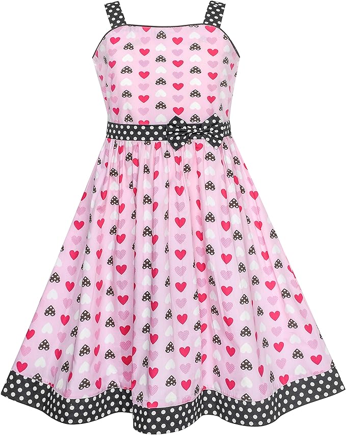 sunnyfashion女孩连衣裙心形印花粉色