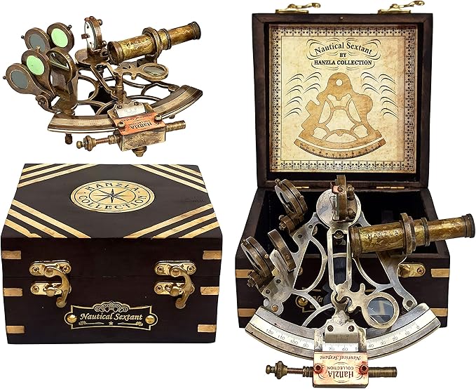 hanzla collection 航海仪器 黄铜六分之一古董船 astrolabe 带木盒