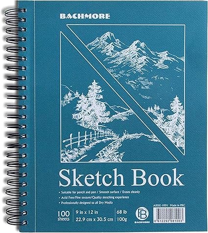 Bachmore 画本9X12 英寸(68lb/100g),200 张螺旋装订素描本适合艺术家