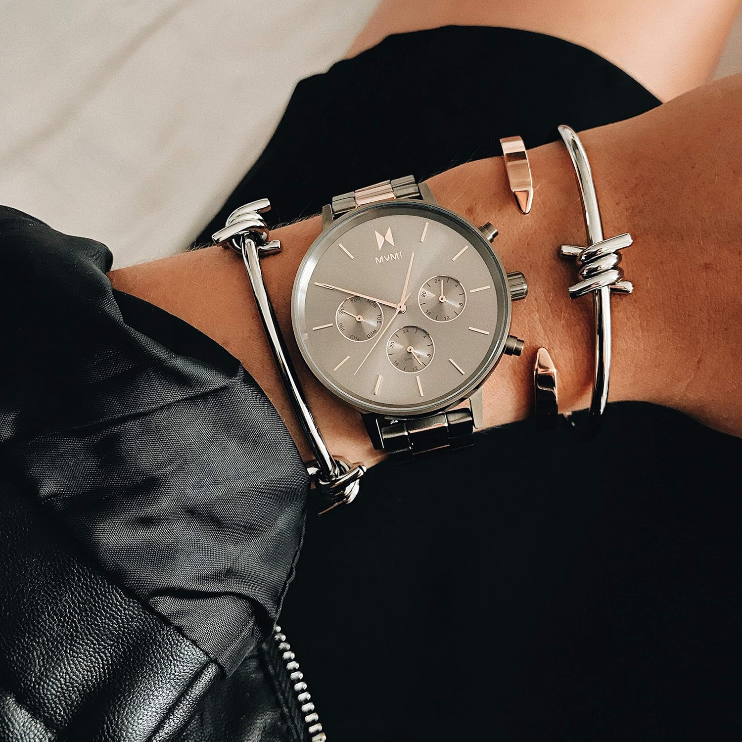 mvmt nova 女式多功能表面模拟手表, 灰褐色链接, 38 mm, 指针式手表